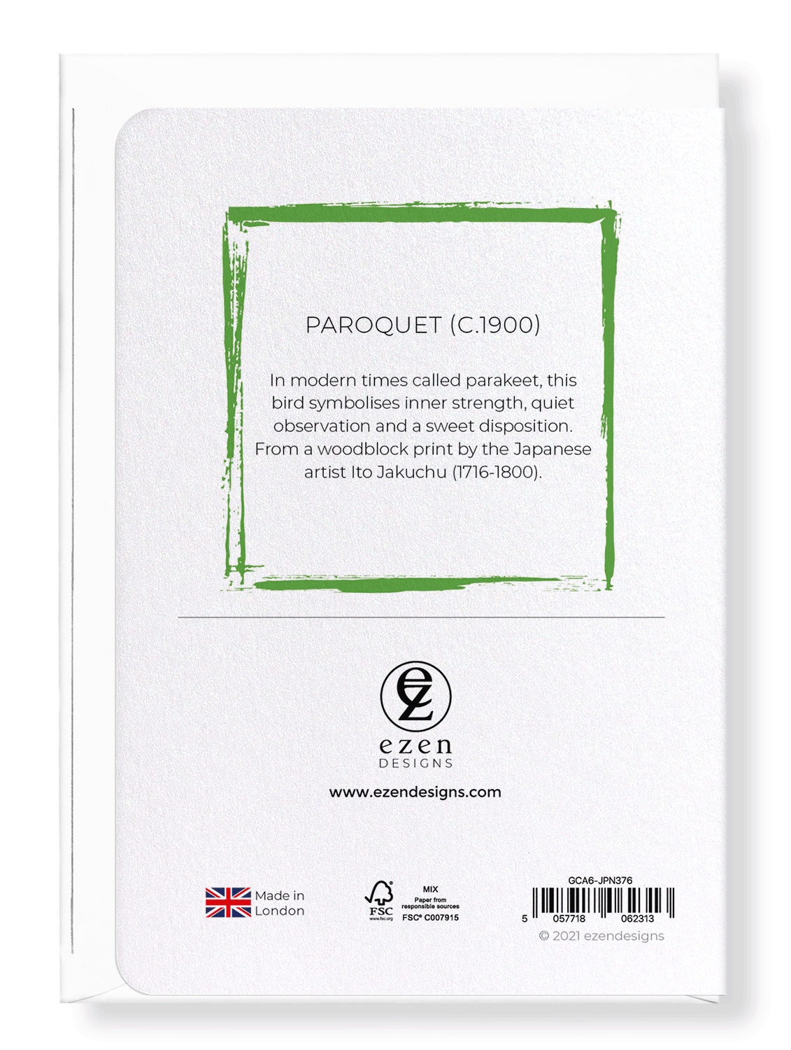 Ezen Designs - Paroquet (c.1900) - Greeting Card - Back
