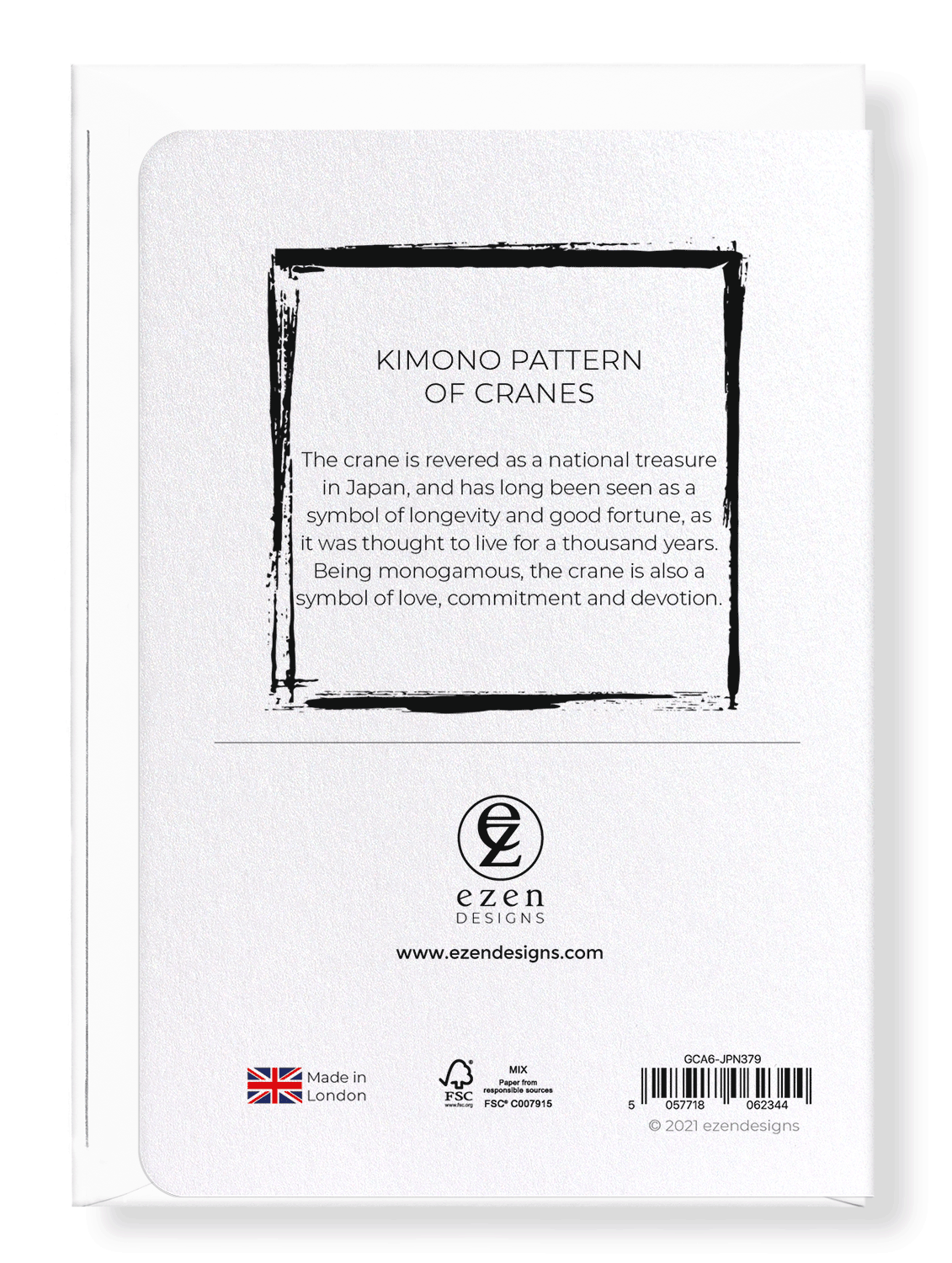 Ezen Designs - Kimono Pattern of Cranes - Greeting Card - Back