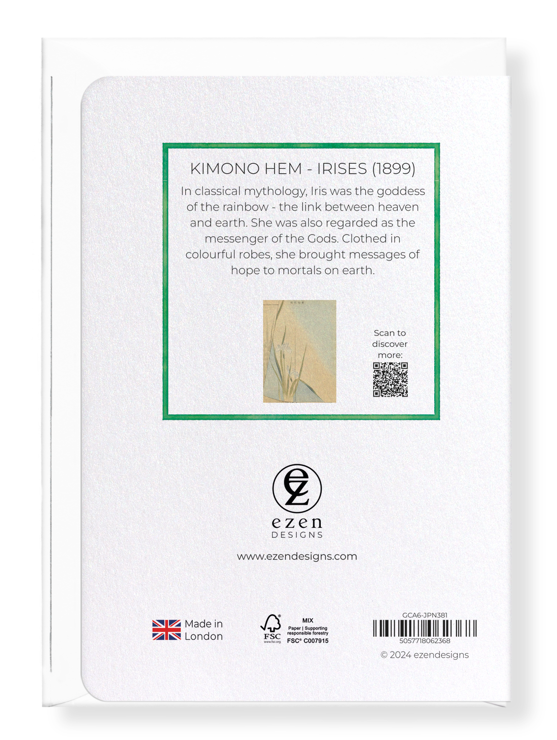 Ezen Designs - Kimono Hem - Irises (1899) - Greeting Card - Back