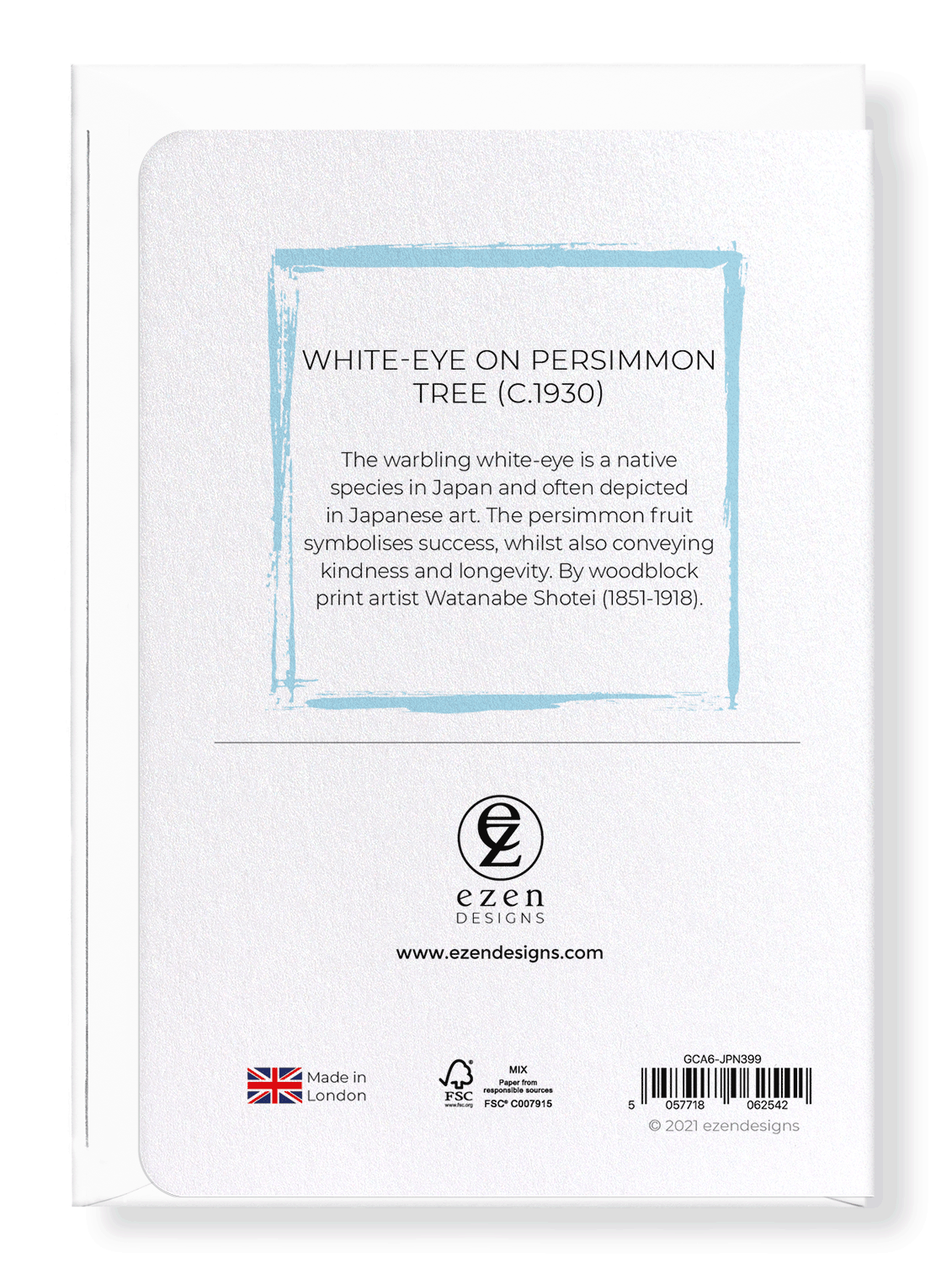 Ezen Designs - White-eye on persimmon tree (c.1930) - Greeting Card - Back