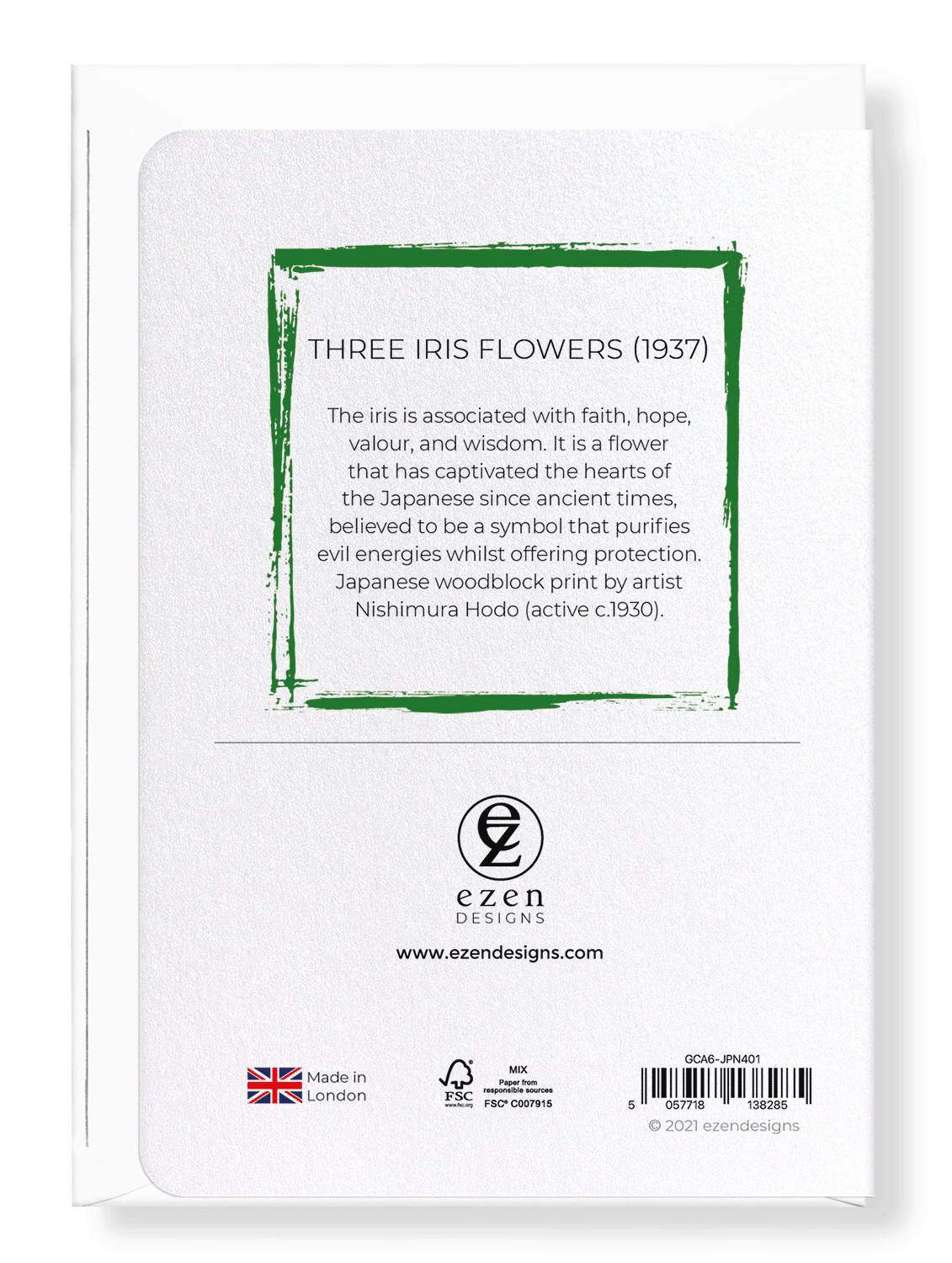 Ezen Designs - Three iris flowers (1937) - Greeting Card - Back