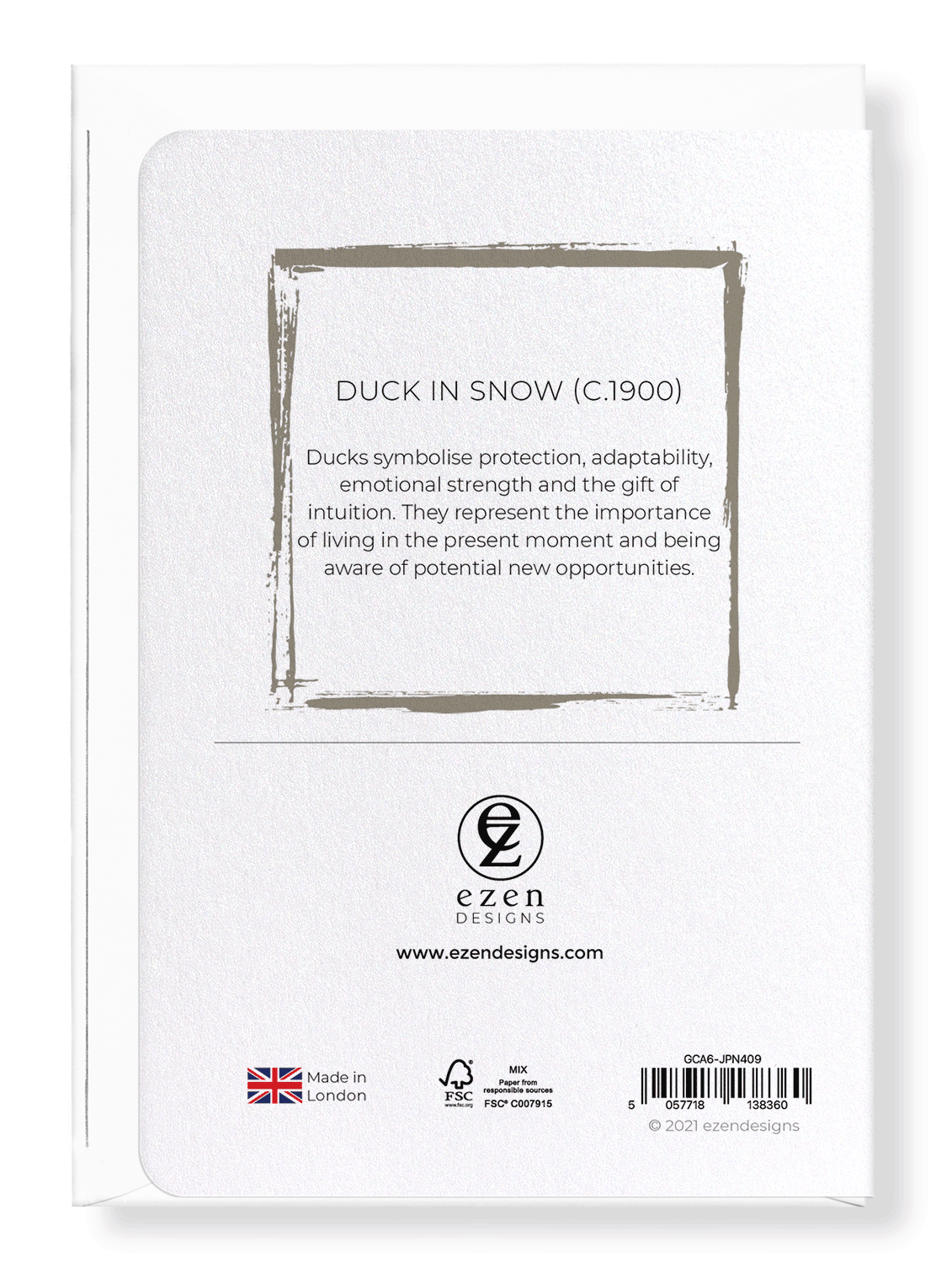 Ezen Designs - Duck in snow (c.1900) - Greeting Card - Back