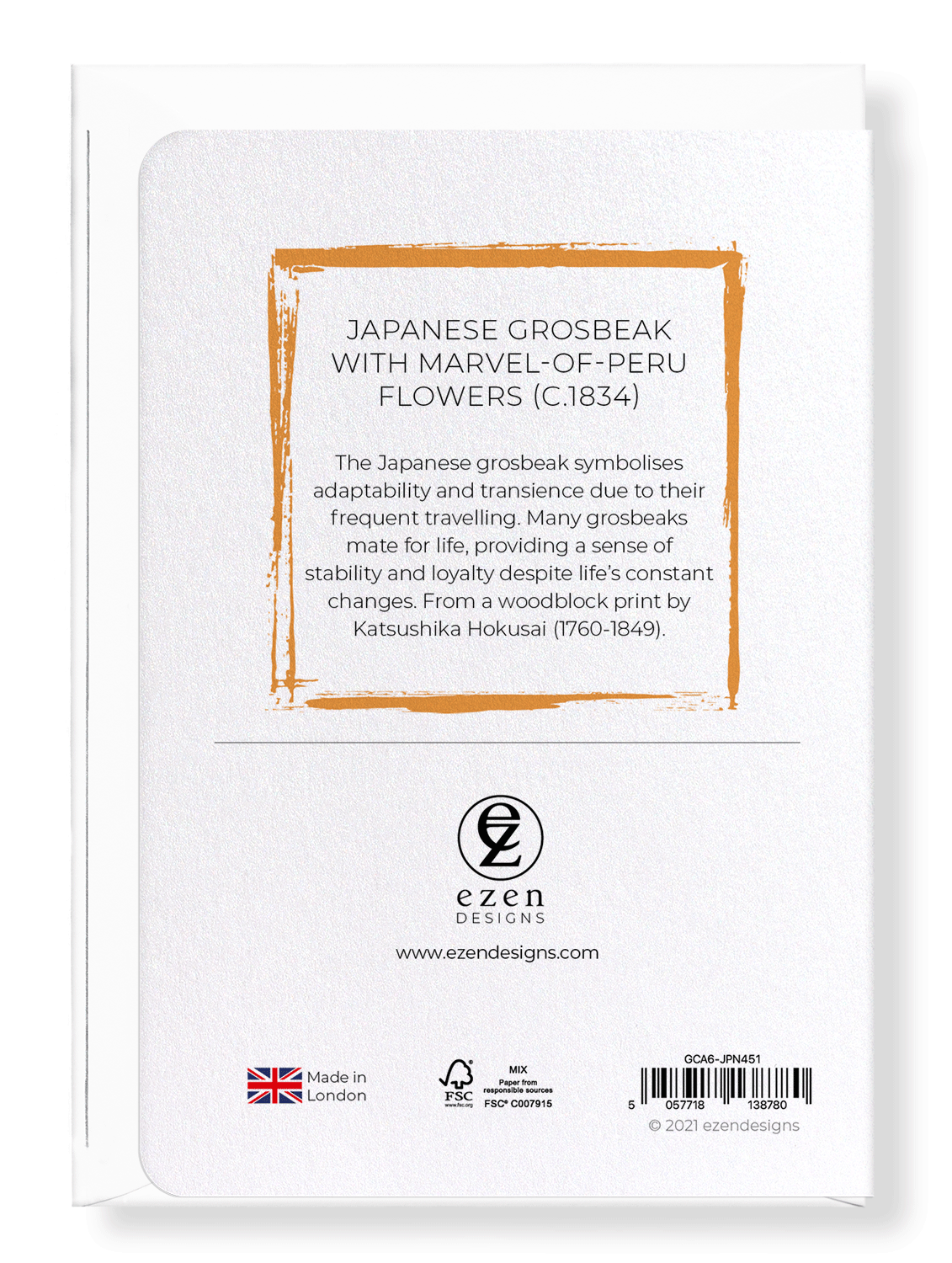 Ezen Designs - Japanese Grosbeak with Marvel-of-Peru Flowers (c.1834) - Greeting Card - Back