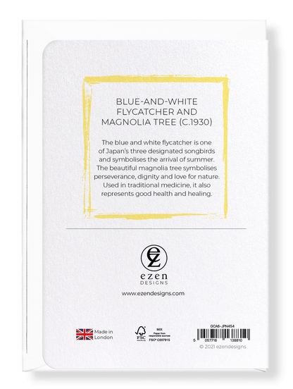 Ezen Designs - Blue-and-white Flycatcher and Magnolia Tree (c.1930) - Greeting Card - Back