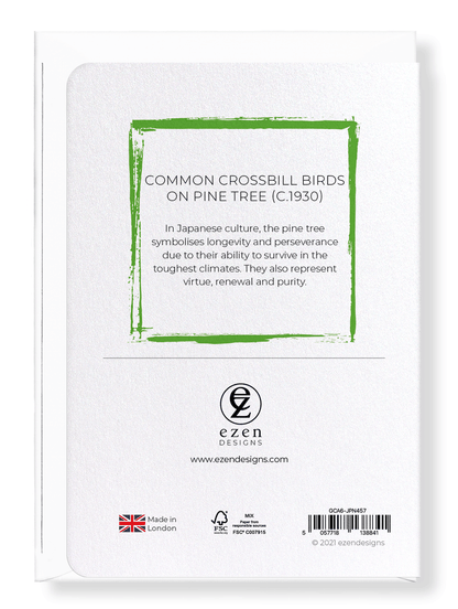 Ezen Designs - Common Crossbill Birds on Pine tree (c.1930) - Greeting Card - Back