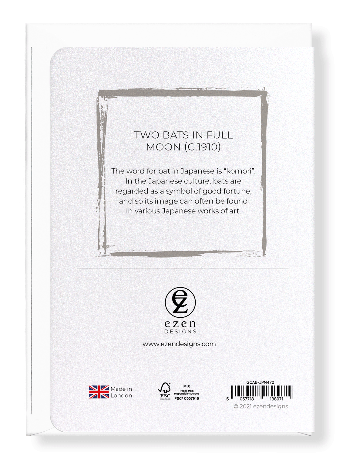 Ezen Designs - Two bats in Full moon (c.1910) - Greeting Card - Back
