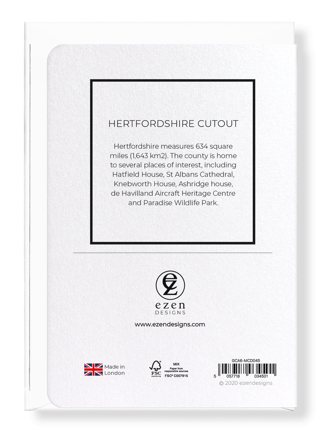 HERTFORDSHIRE CUTOUT: Map Cutout Greeting Card