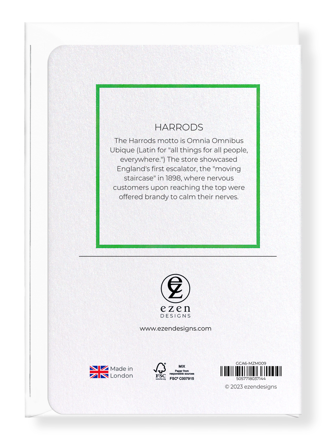 Ezen Designs - Harrods - Greeting Card - Back