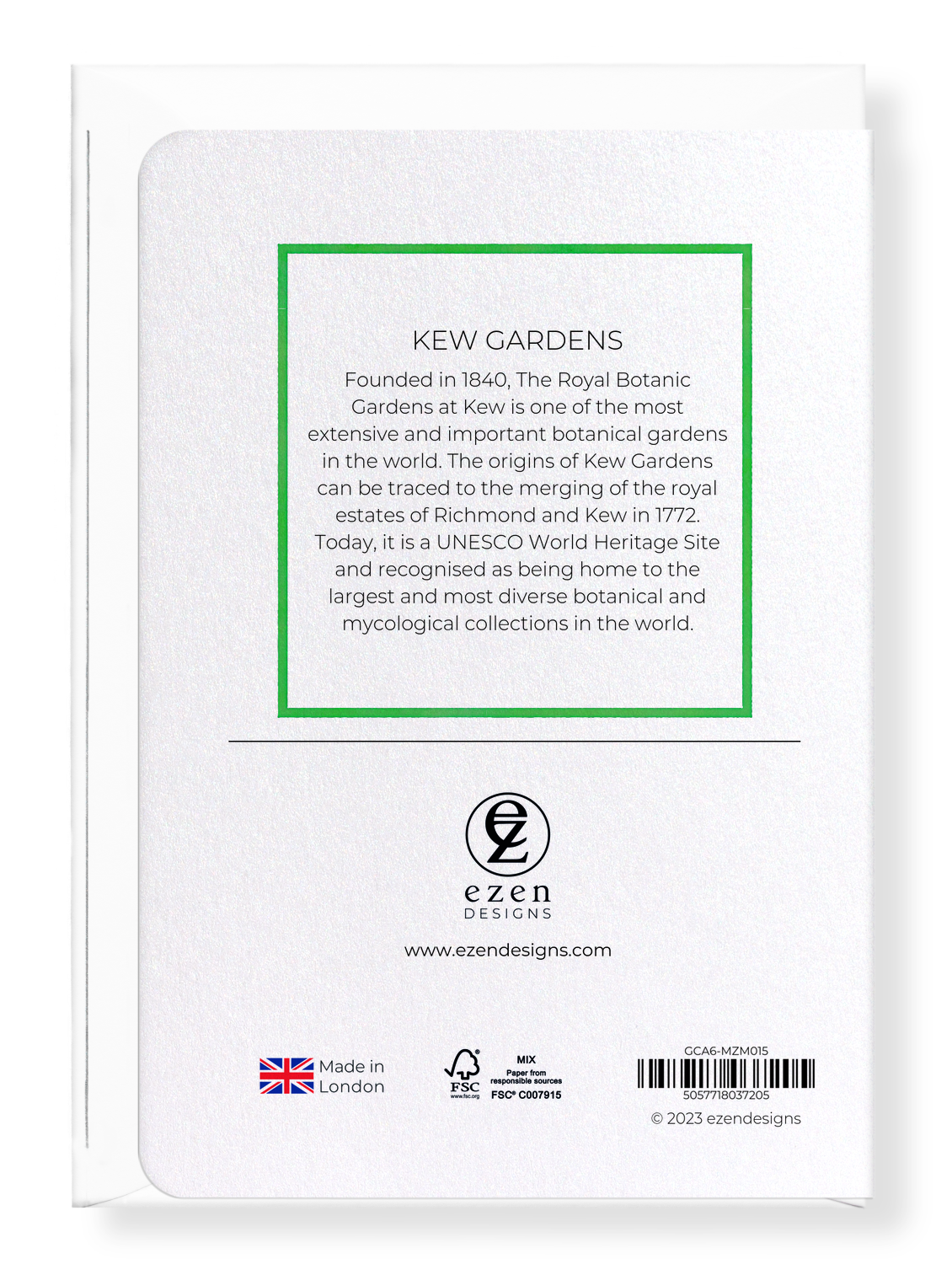 Ezen Designs - Kew Gardens - Greeting Card - Back