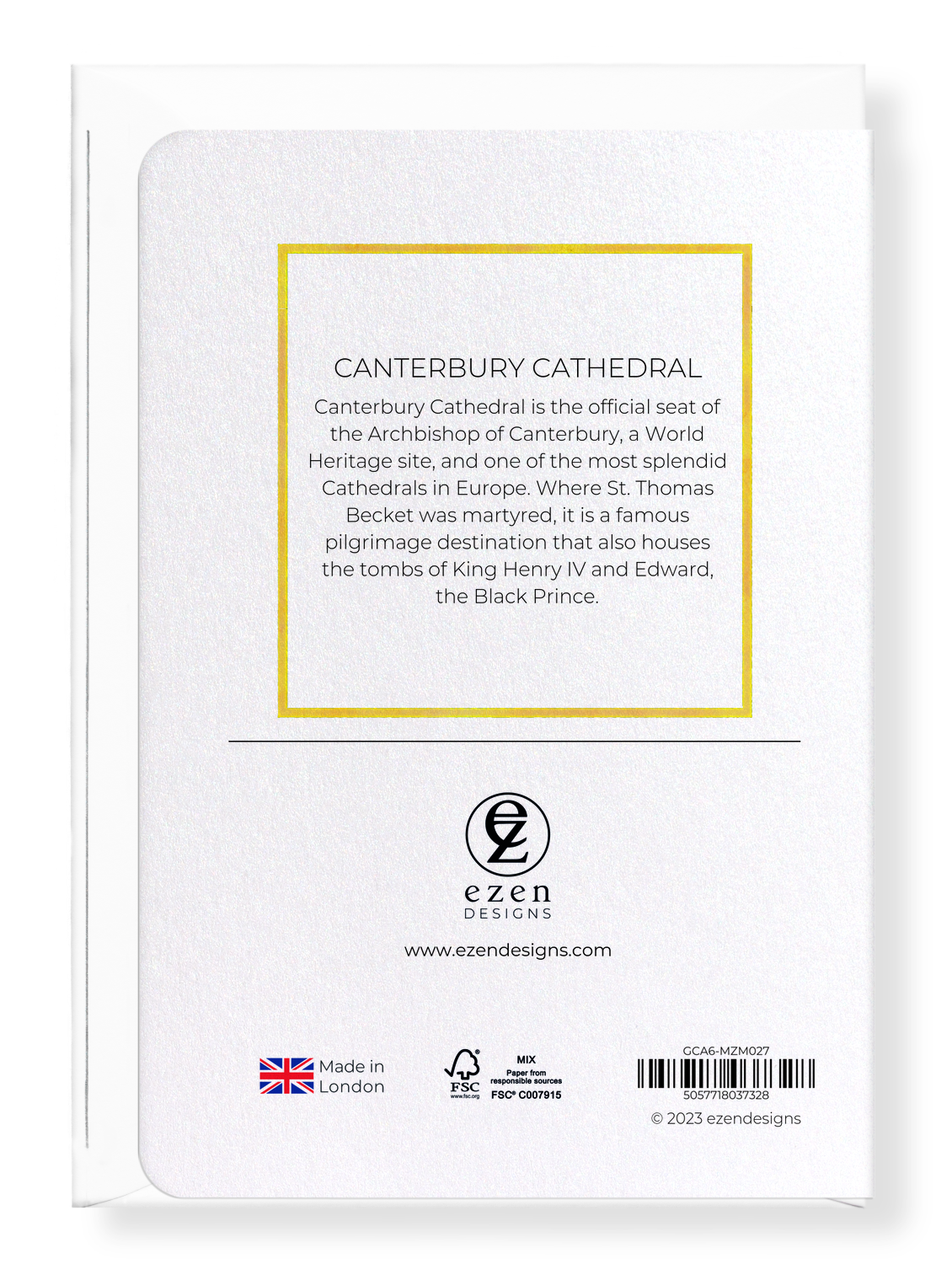 Ezen Designs - Canterbury Cathedral - Greeting Card - Back