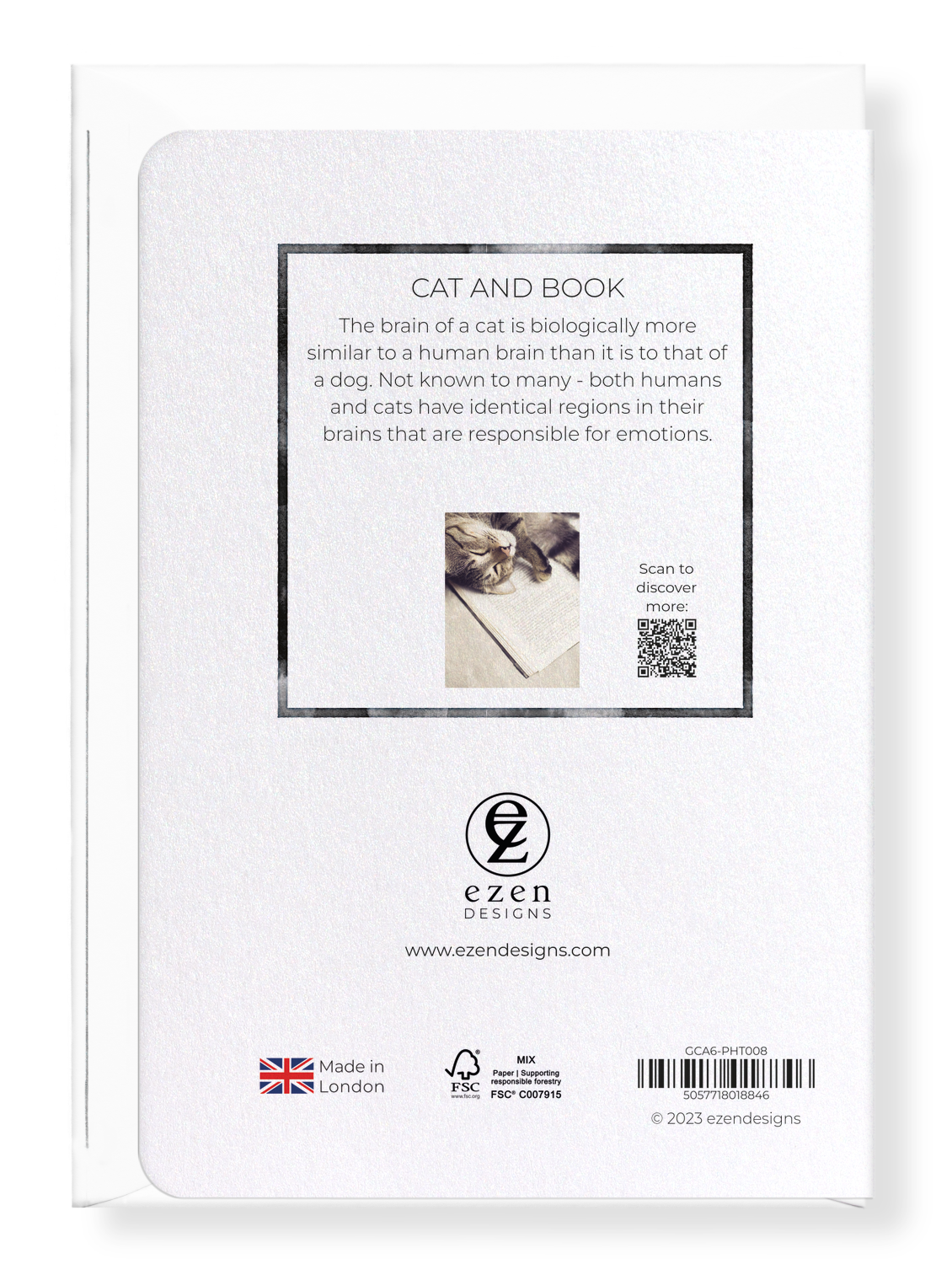 Ezen Designs - Cat and book - Greeting Card - Back