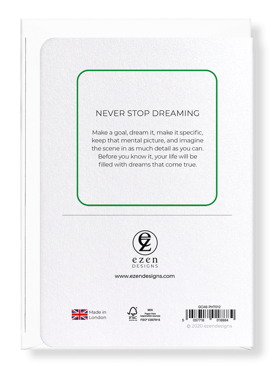 Ezen Designs - Never stop dreaming - Greeting Card - Back