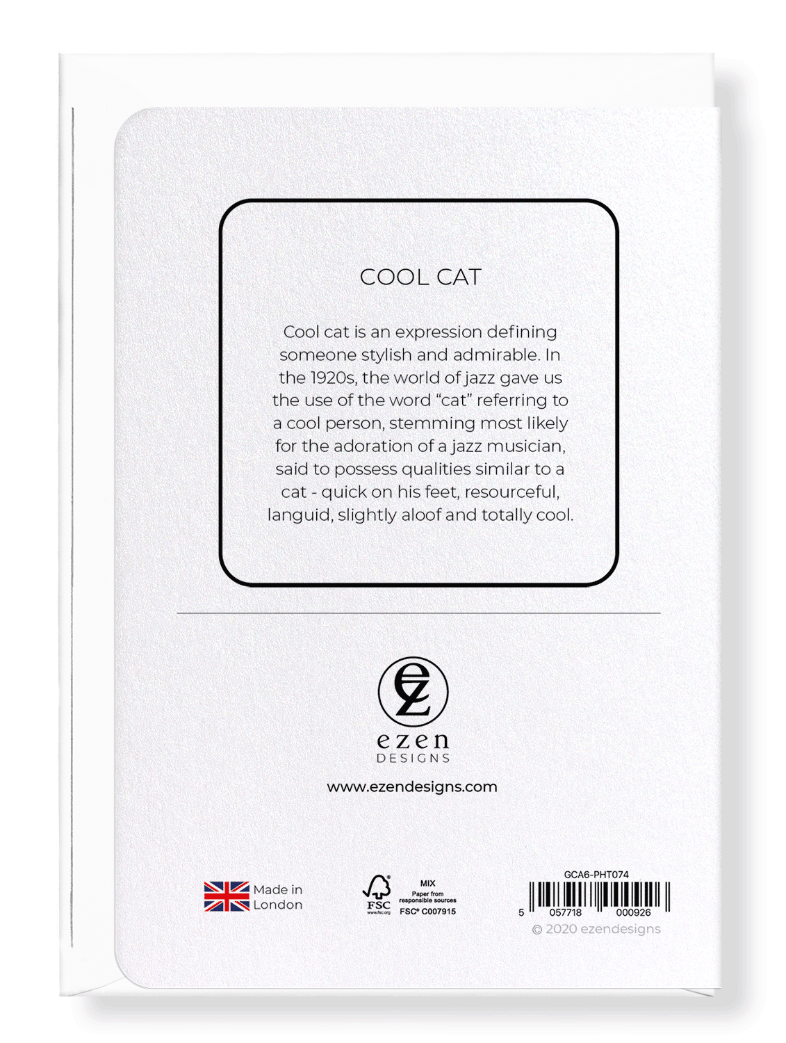 Ezen Designs - Cool cat - Greeting Card - Back