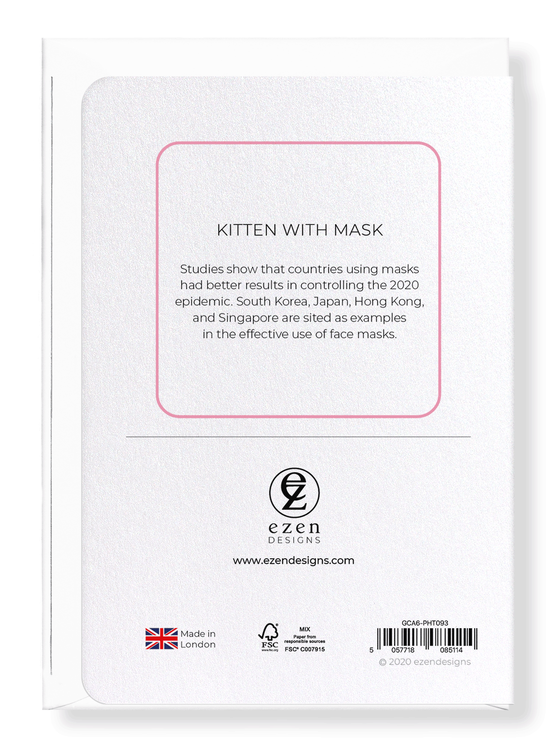 Ezen Designs - Kitten with mask - Greeting Card - Back