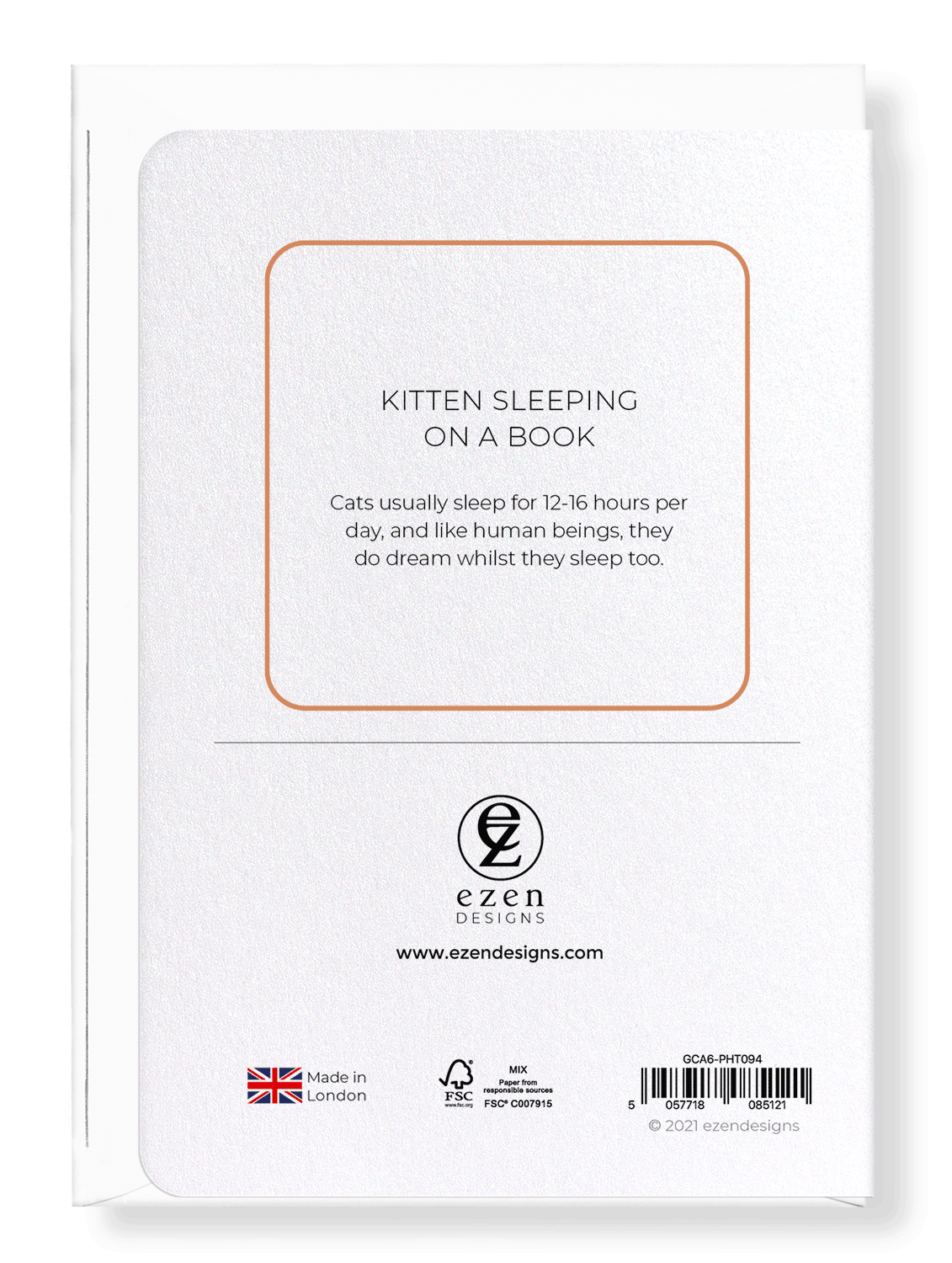 Ezen Designs - Kitten sleeping on a book - Greeting Card - Back