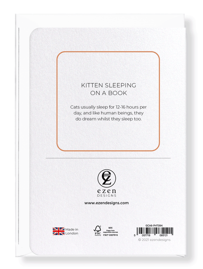 Ezen Designs - Kitten sleeping on a book - Greeting Card - Back