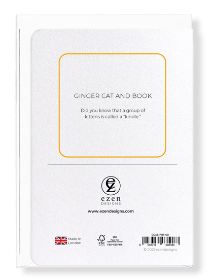 Ezen Designs - Ginger cat and book - Greeting Card - Back