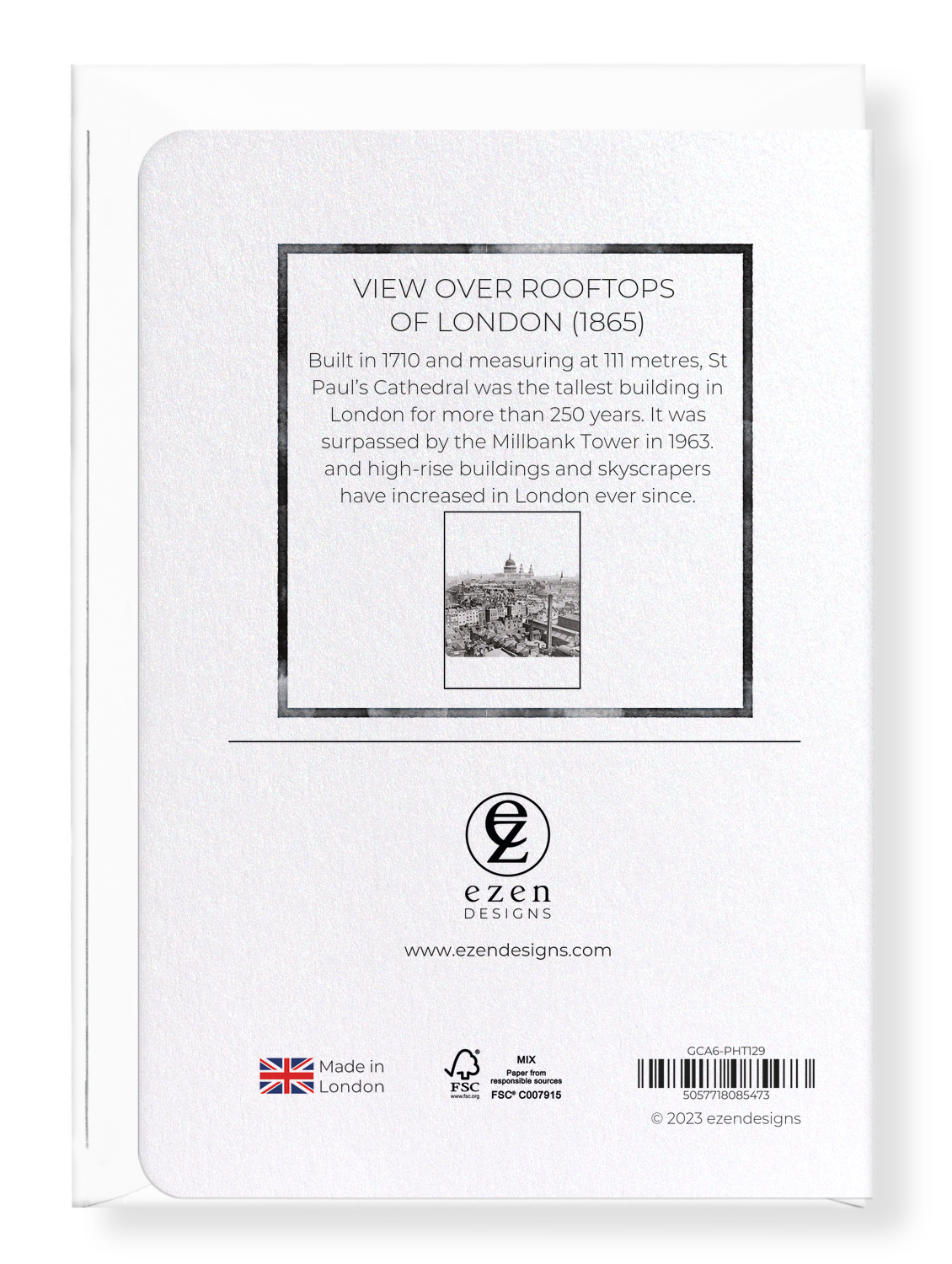 Ezen Designs - View Over Rooftops of London (1865) - Greeting Card - Back