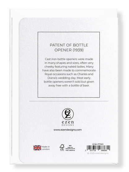 Ezen Designs - Patent of bottle opener (1939) - Greeting Card - Back