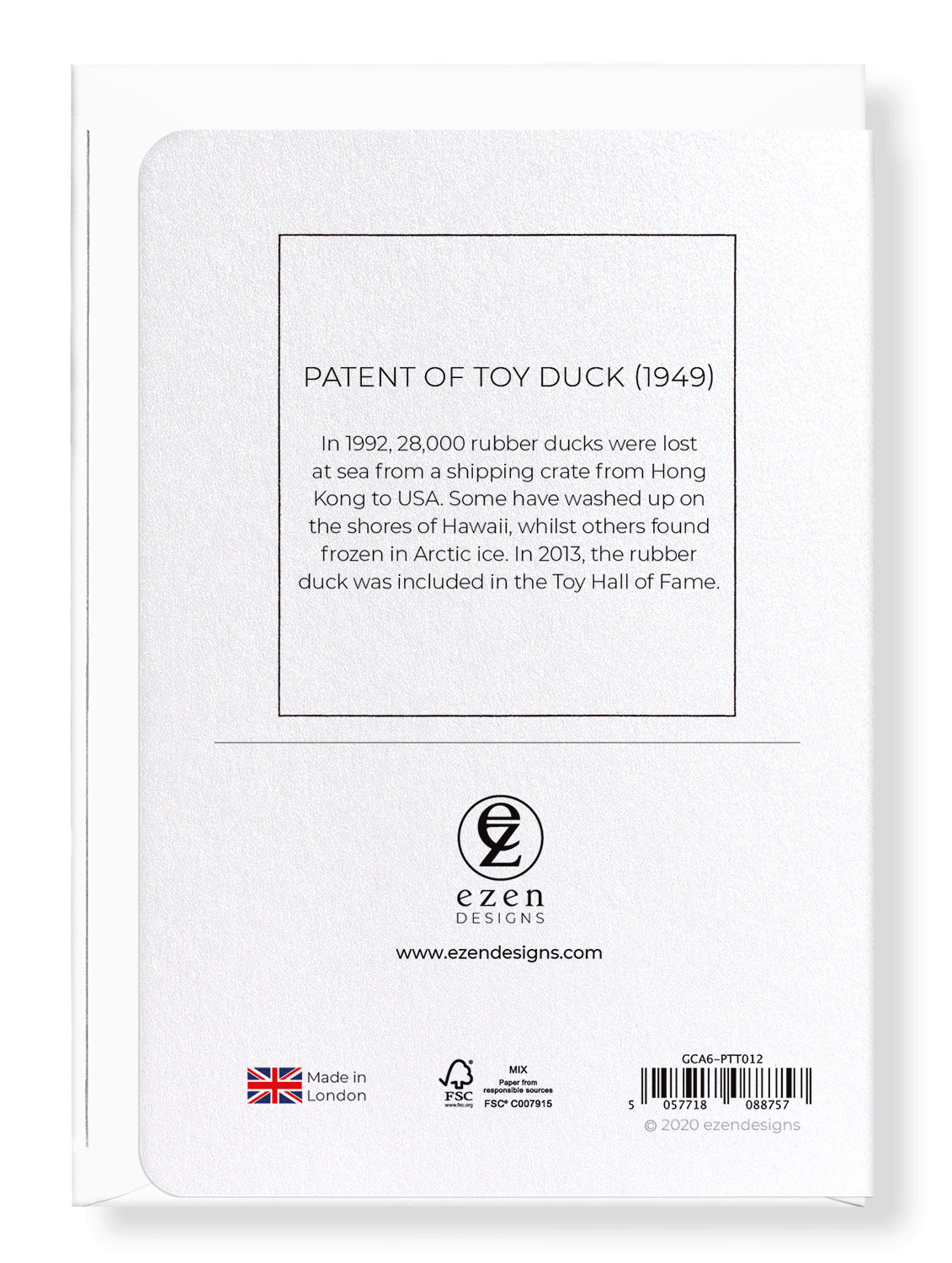 Ezen Designs - Patent of toy duck (1949) - Greeting Card - Back