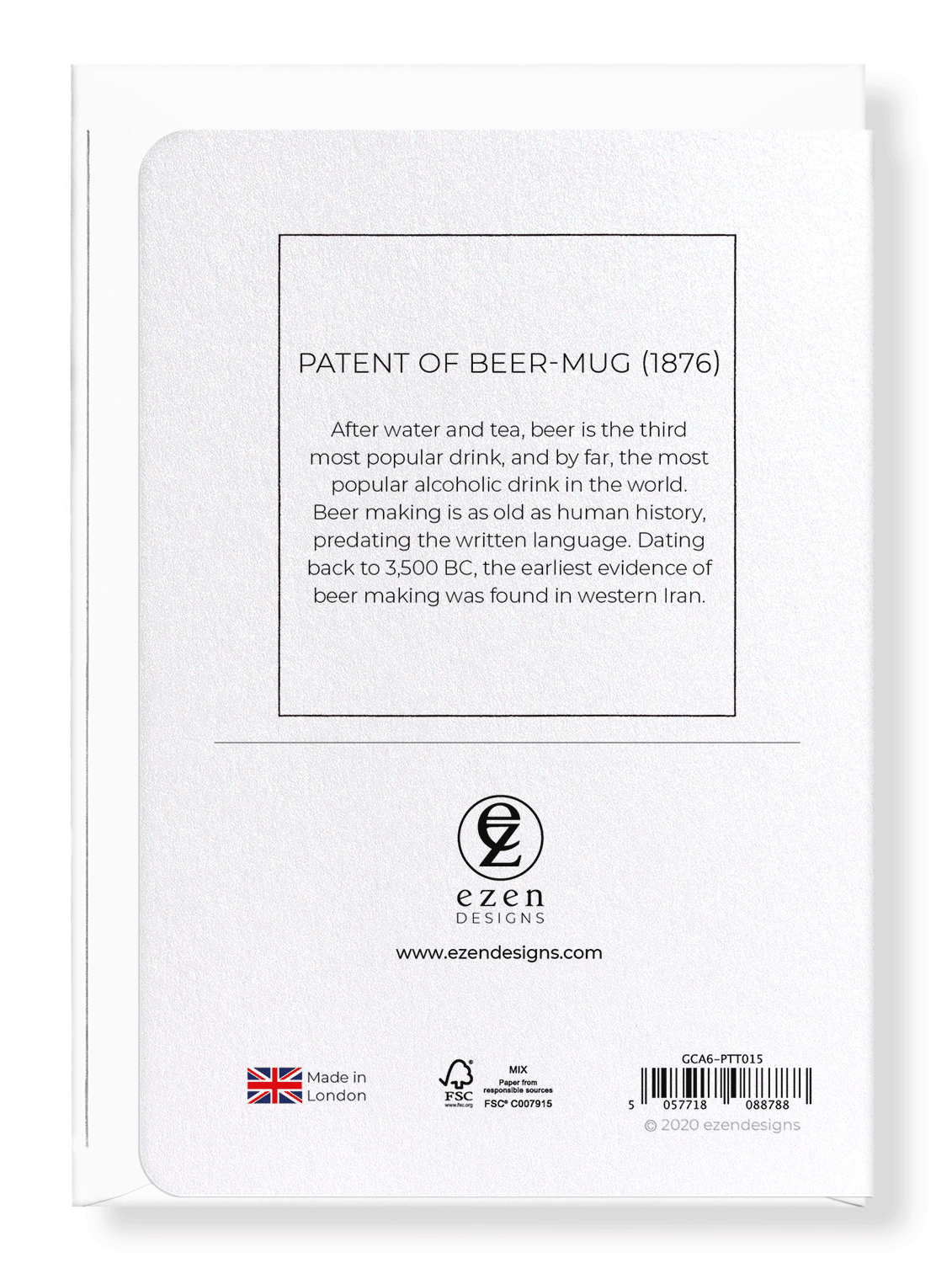 Ezen Designs - Patent of beer-mug (1876) - Greeting Card - Back
