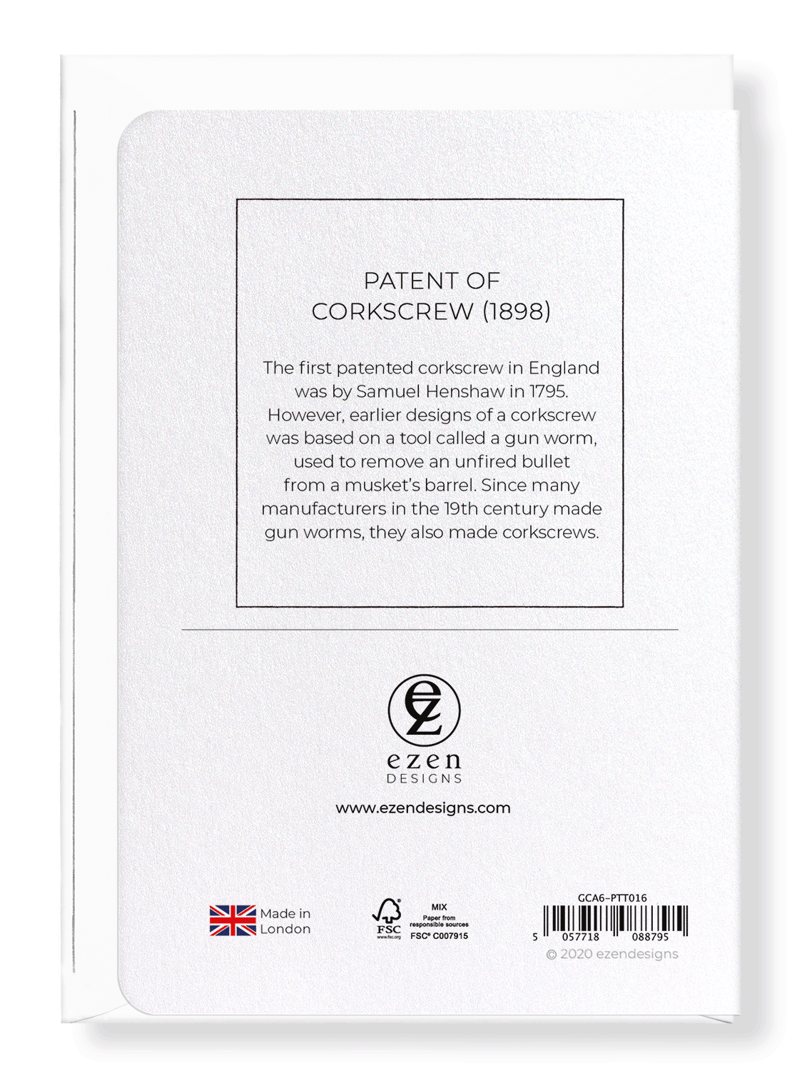 Ezen Designs - Patent of corkscrew (1898) - Greeting Card - Back