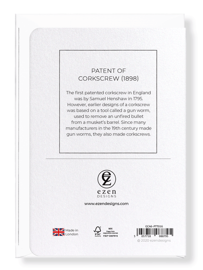 Ezen Designs - Patent of corkscrew (1898) - Greeting Card - Back