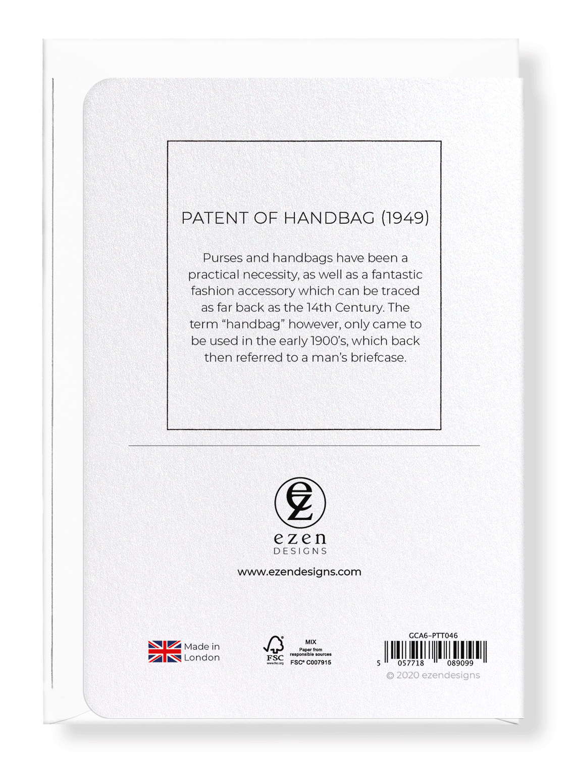 Ezen Designs - Patent of handbag (1949) - Greeting Card - Back