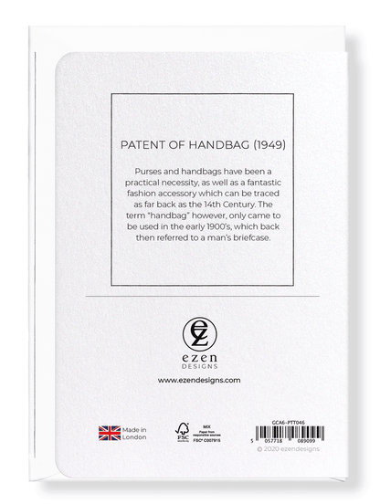 Ezen Designs - Patent of handbag (1949) - Greeting Card - Back