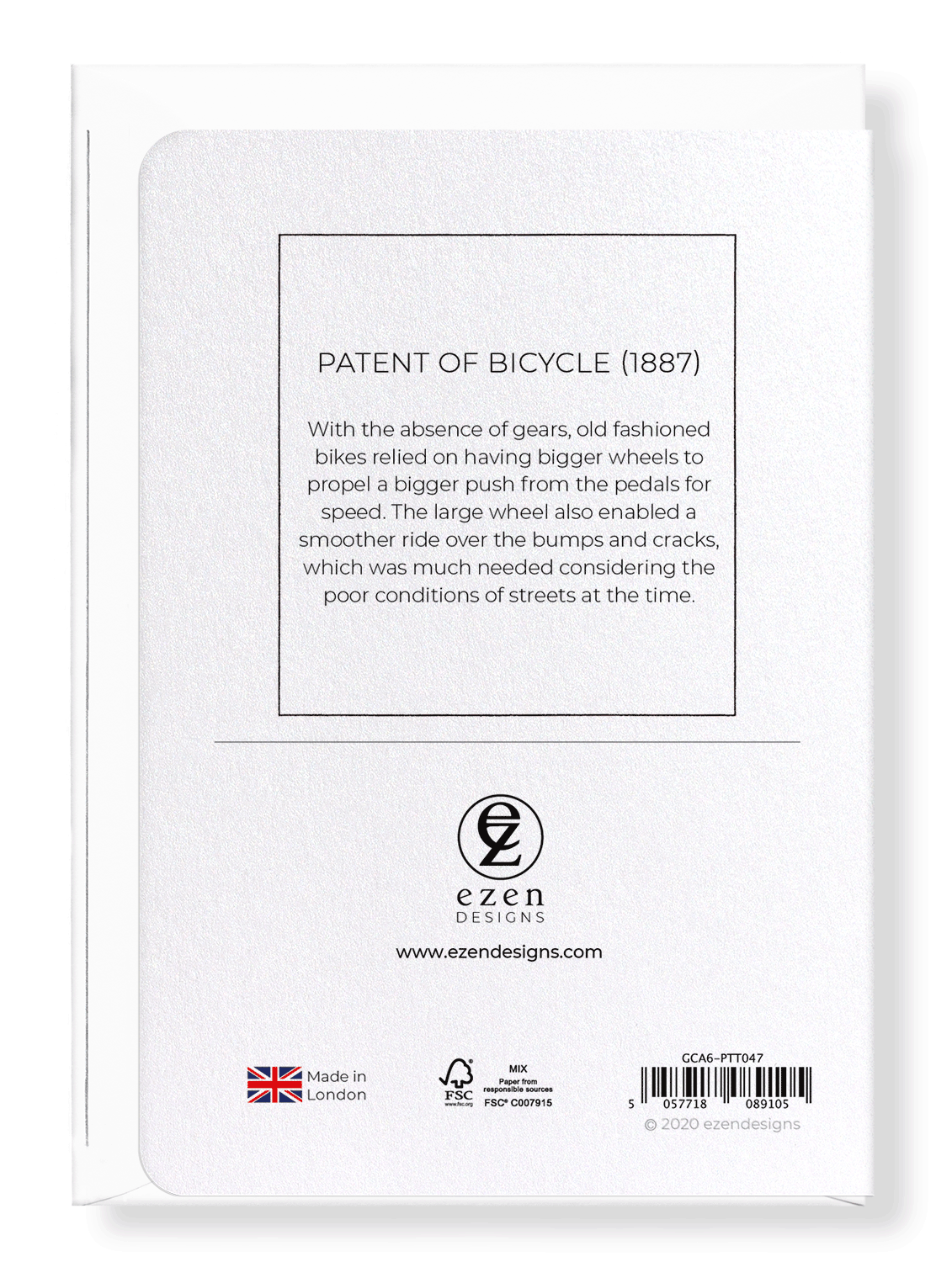 Ezen Designs - Patent of bicycle (1887) - Greeting Card - Back