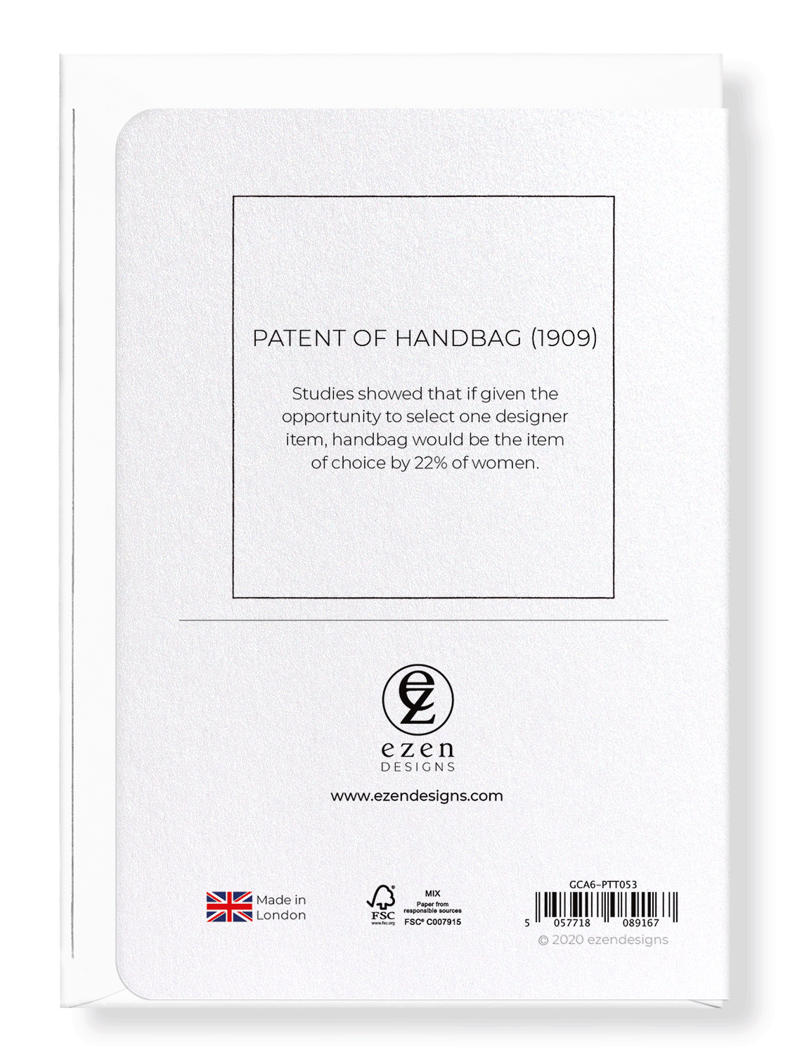 Ezen Designs - Patent of handbag (1909) - Greeting Card - Back