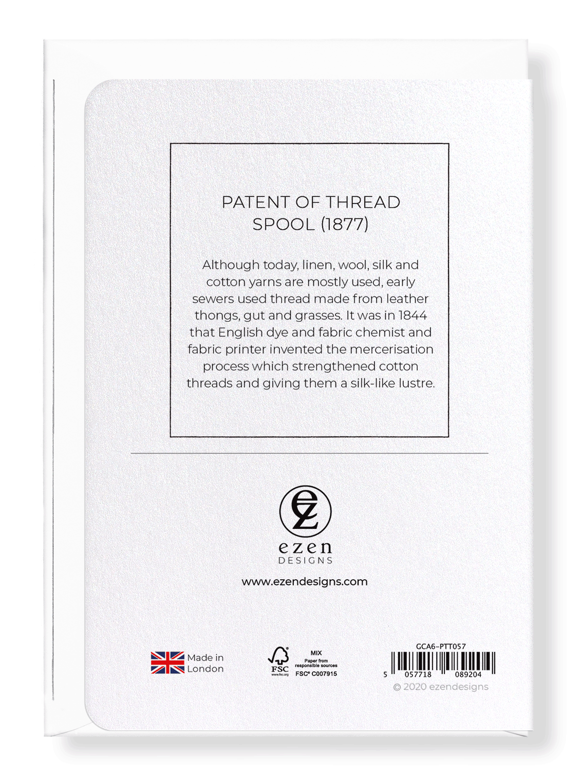 Ezen Designs - Patent of thread spool (1877) - Greeting Card - Back