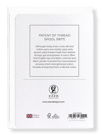 Ezen Designs - Patent of thread spool (1877) - Greeting Card - Back