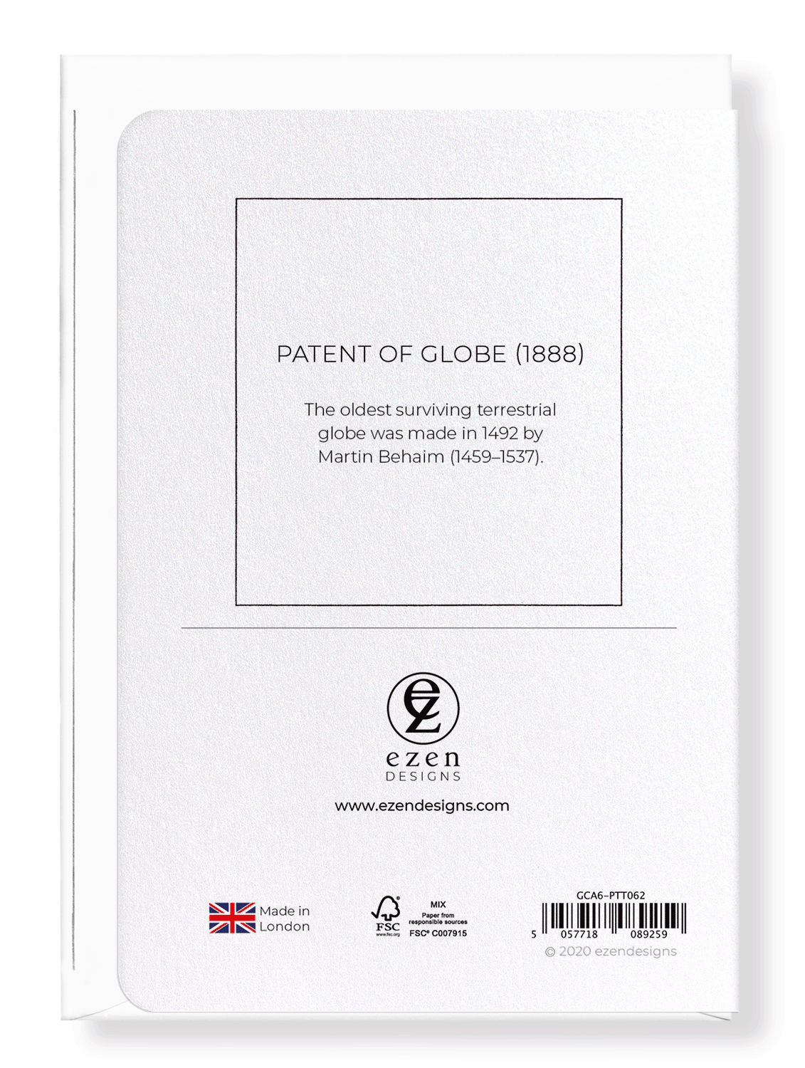 Ezen Designs - Patent of globe (1888) - Greeting Card - Back