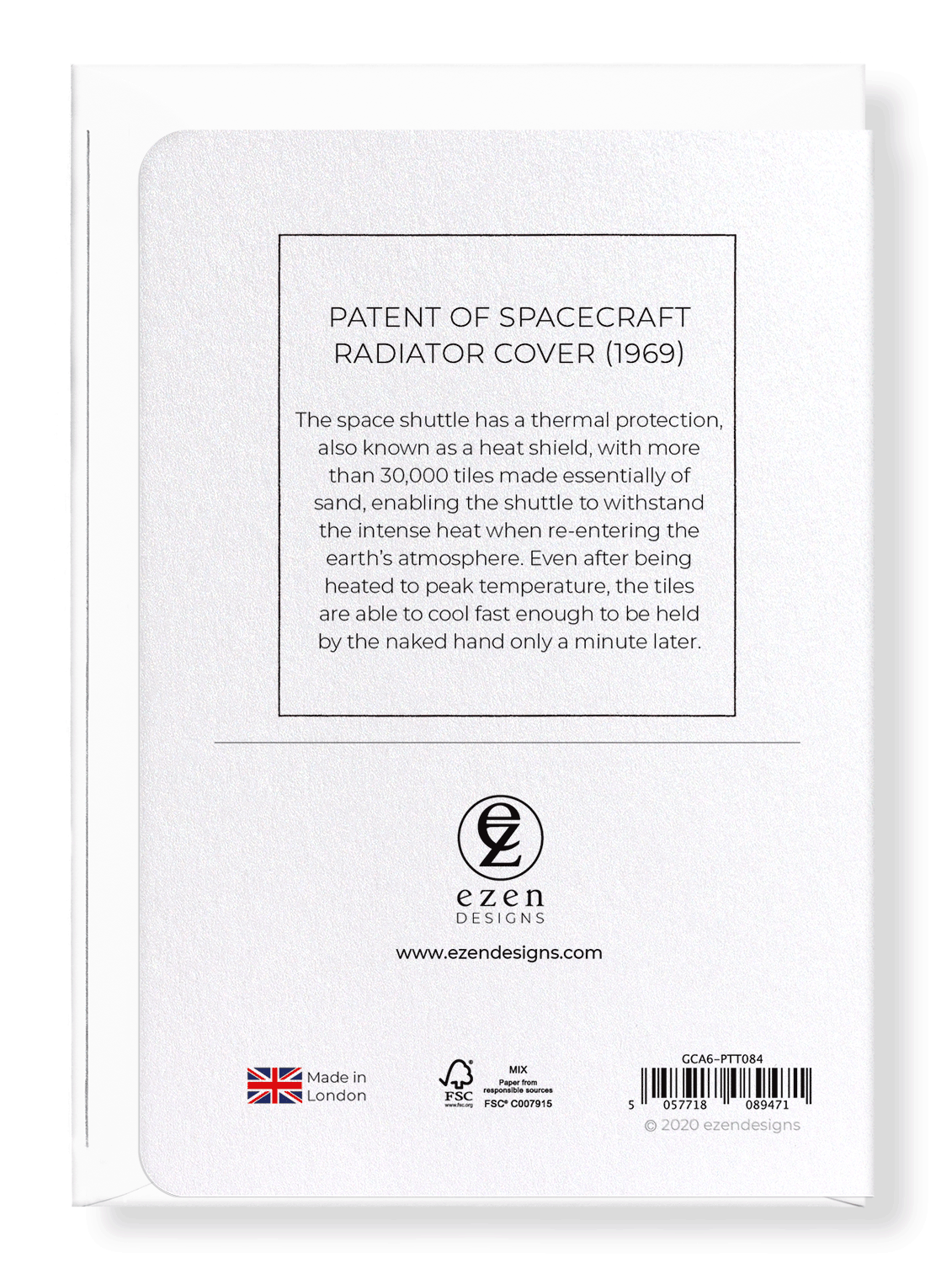 Ezen Designs - Patent of spacecraft Radiator Cover (1969) - Greeting Card - Back