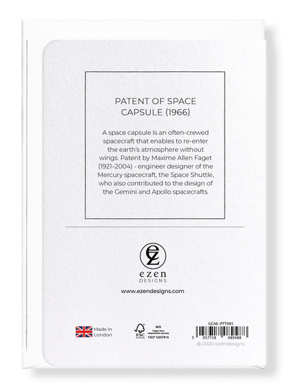 Ezen Designs - Patent of space capsule (1966) - Greeting Card - Back