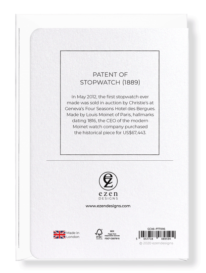 Ezen Designs - Patent of stopwatch (1889) - Greeting Card - Back