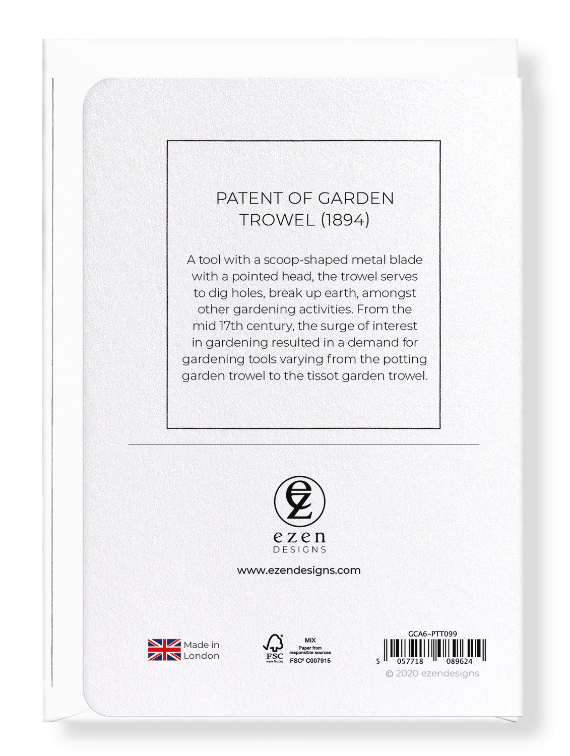 Ezen Designs - Patent of garden trowel (1894) - Greeting Card - Back