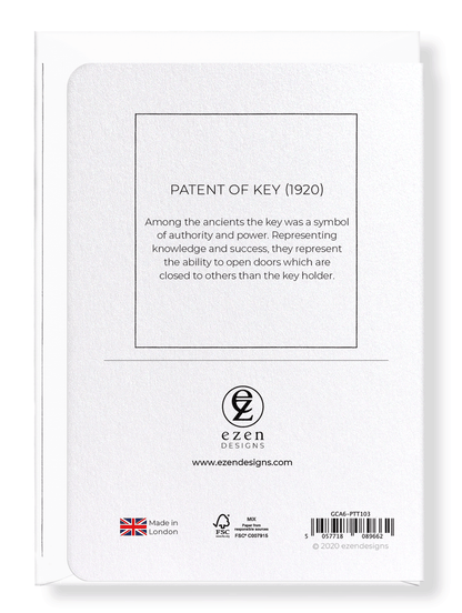 Ezen Designs - Patent of key (1920) - Greeting Card - Back