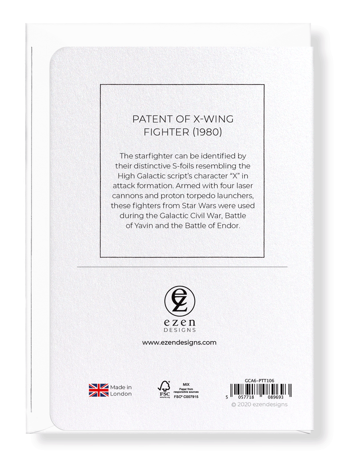 Ezen Designs - Patent of X-wing fighter (1980) - Greeting Card - Back