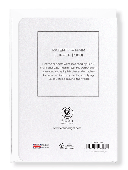 Ezen Designs - Patent of hair clipper (1900) - Greeting Card - Back