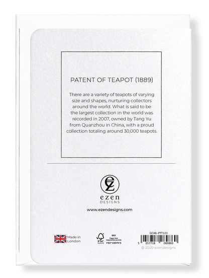 Ezen Designs - Patent of teapot (1889) - Greeting Card - Back
