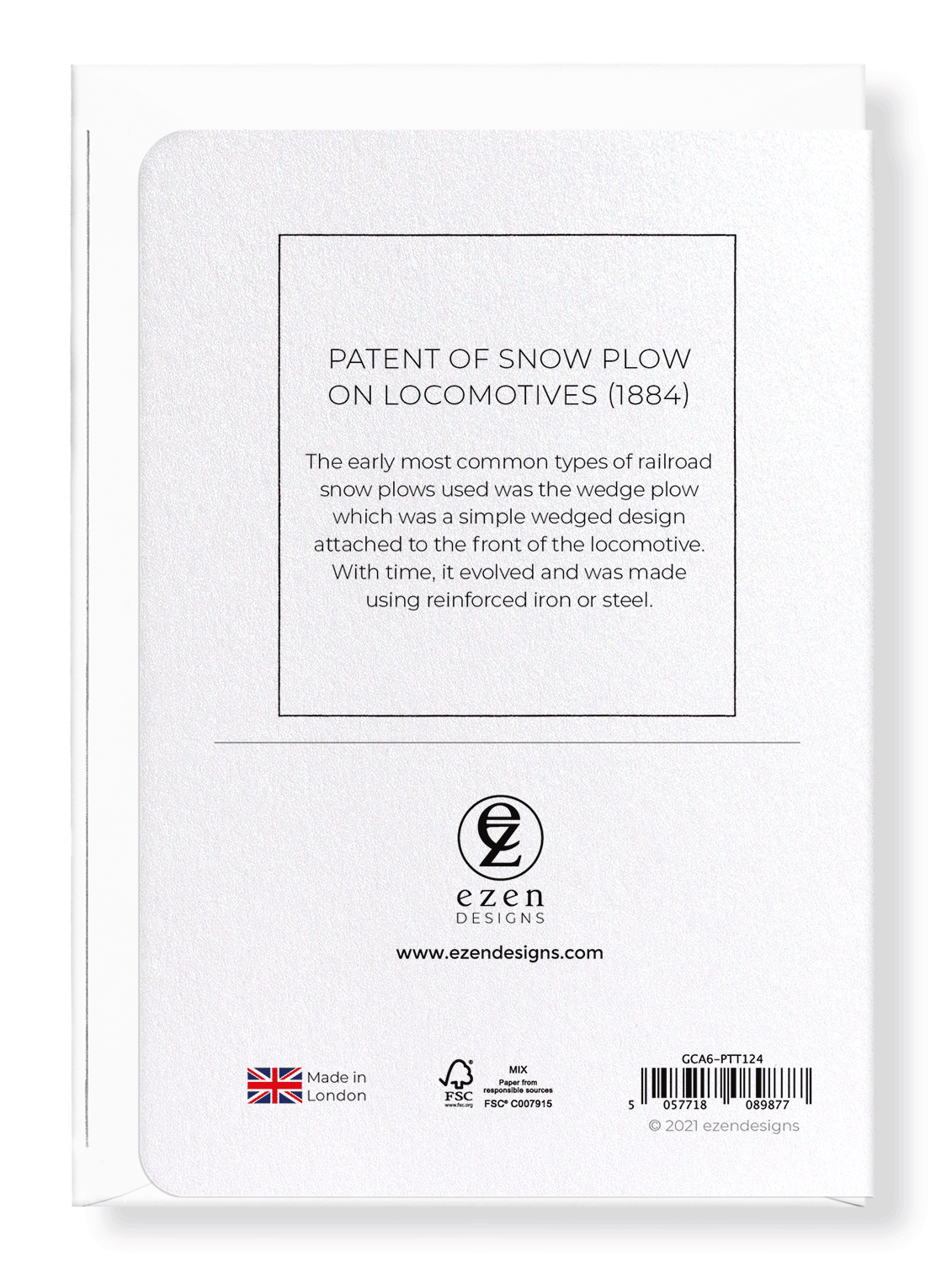 Ezen Designs - Patent of snow plow on locomotives (1884) - Greeting Card - Back