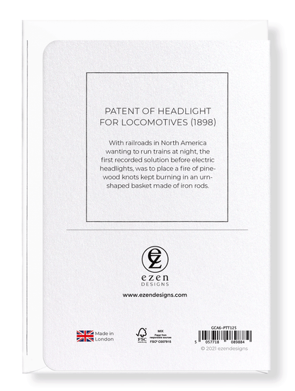 Ezen Designs - Patent of headlight for locomotives (1898) - Greeting Card - Back