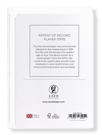 Ezen Designs - Patent of record player (1979) - Greeting Card - Back
