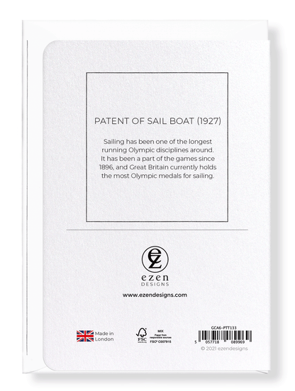 Ezen Designs - Patent of sail boat (1927) - Greeting Card - Back