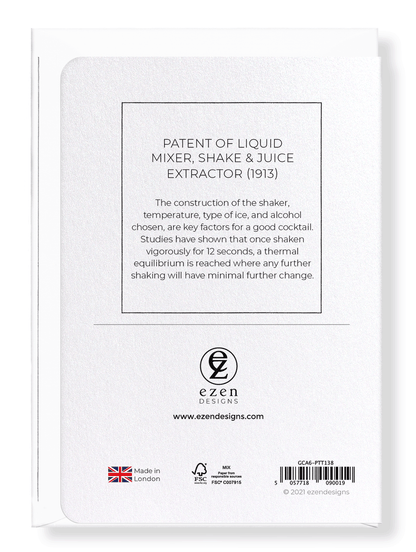 Ezen Designs - Patent of liquid mixer, shake & juice extractor (1913) - Greeting Card - Back
