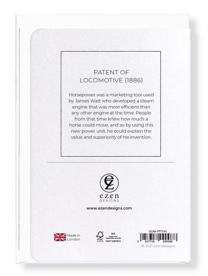 Ezen Designs - Patent of locomotive (1886) - Greeting Card - Back