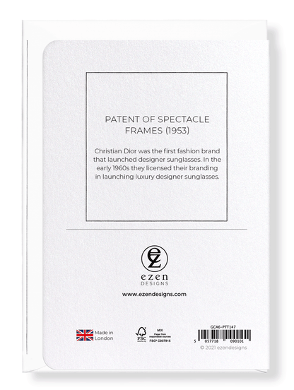 Ezen Designs - Patent of spectacle frames (1953) - Greeting Card - Back