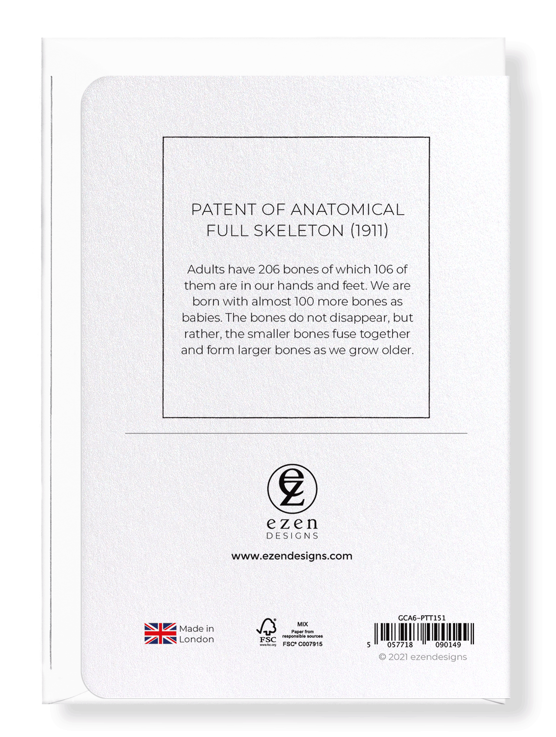 Ezen Designs - Patent of Anatomical full skeleton (1911) - Greeting Card - Back